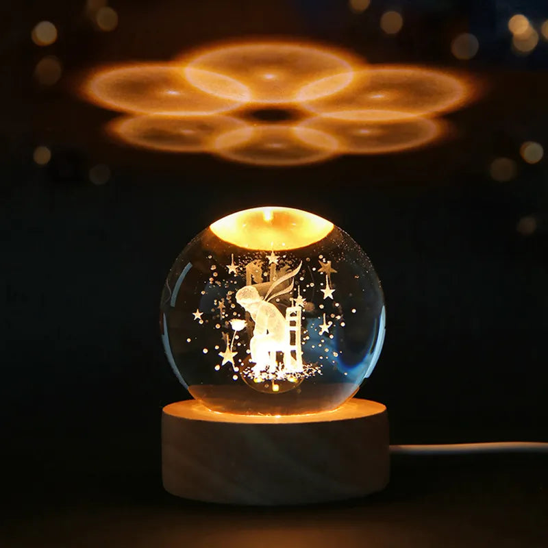 Laser Engraved 3D Crystal Globe Night Light