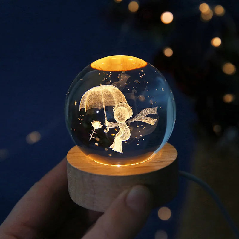 Laser Engraved 3D Crystal Globe Night Light