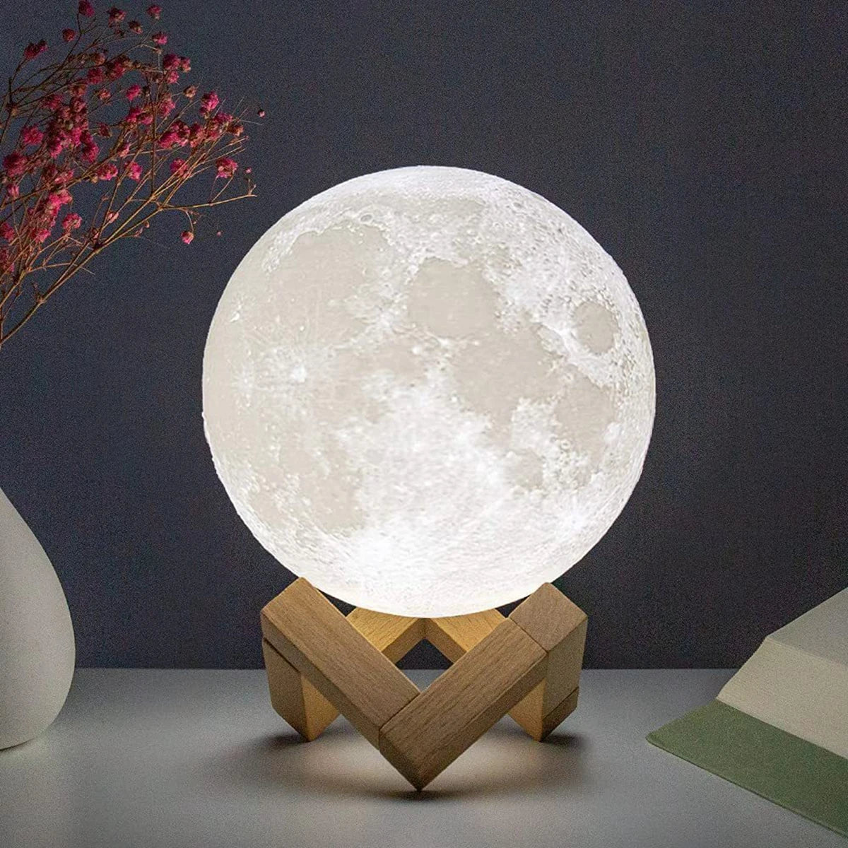 Moon Lamp LED Night Light Battery Powered With Stand