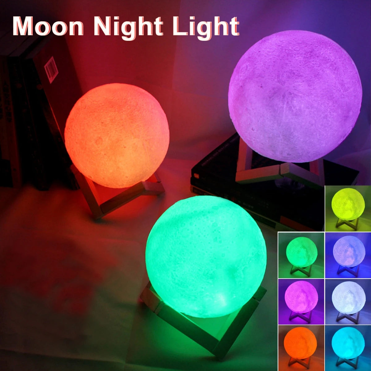 Moon Lamp LED Night Light Battery Powered With Stand